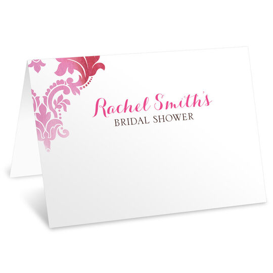 Pink Watercolor Damask Folded Place Cards